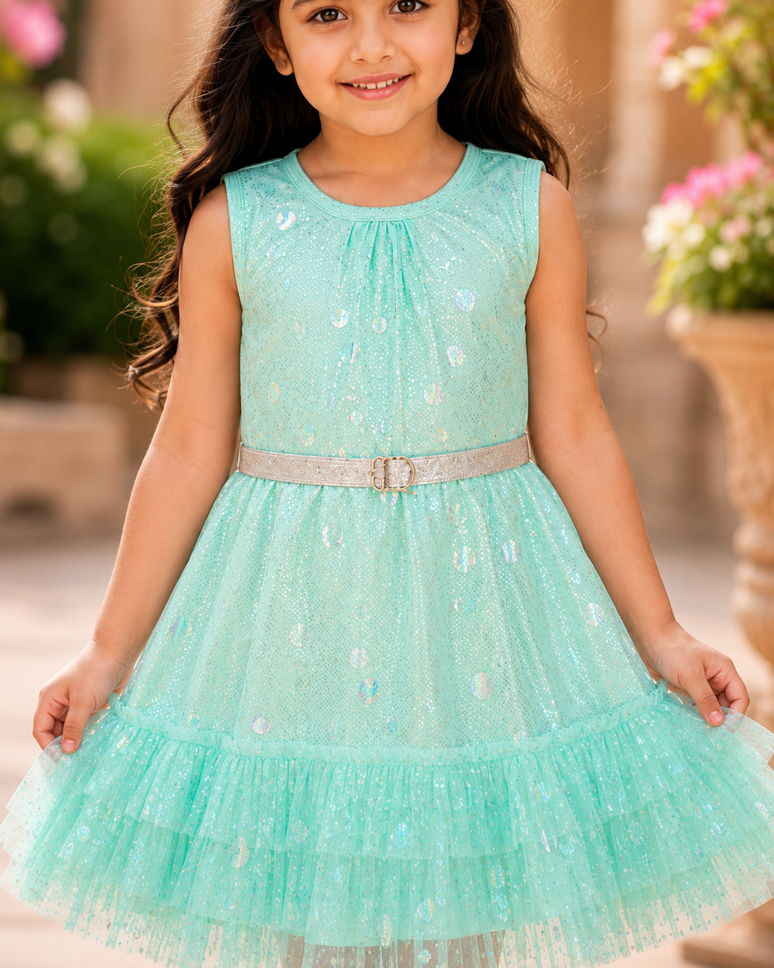 Shimmer Tiered Sequinned Party Dress - Blue