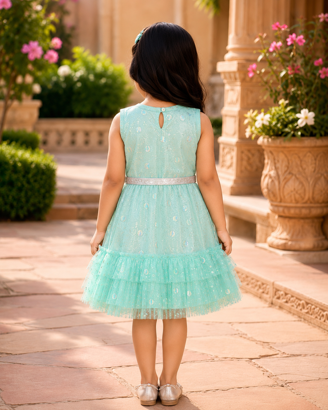Shimmer Tiered Sequinned Party Dress - Blue