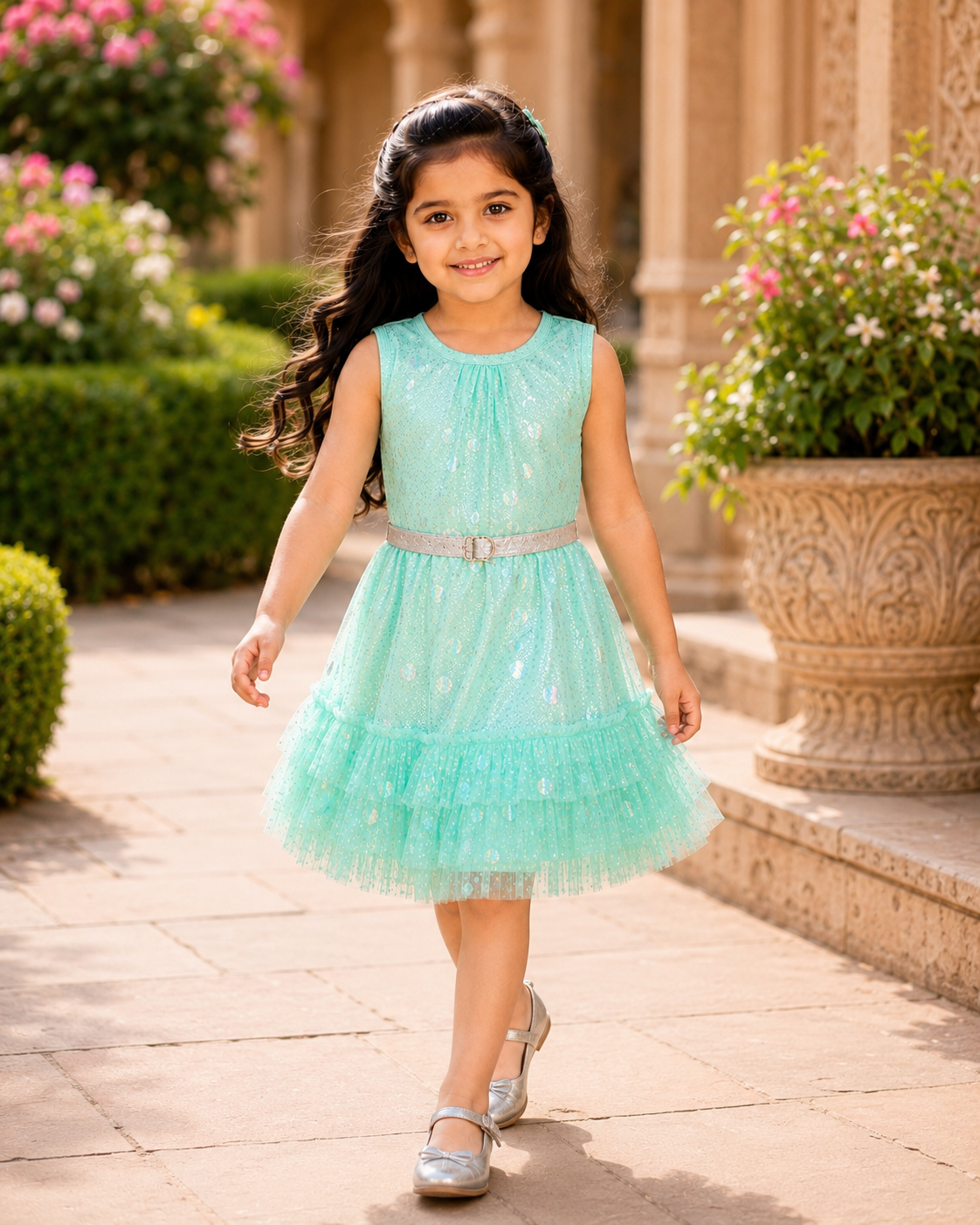 Shimmer Tiered Sequinned Party Dress - Blue