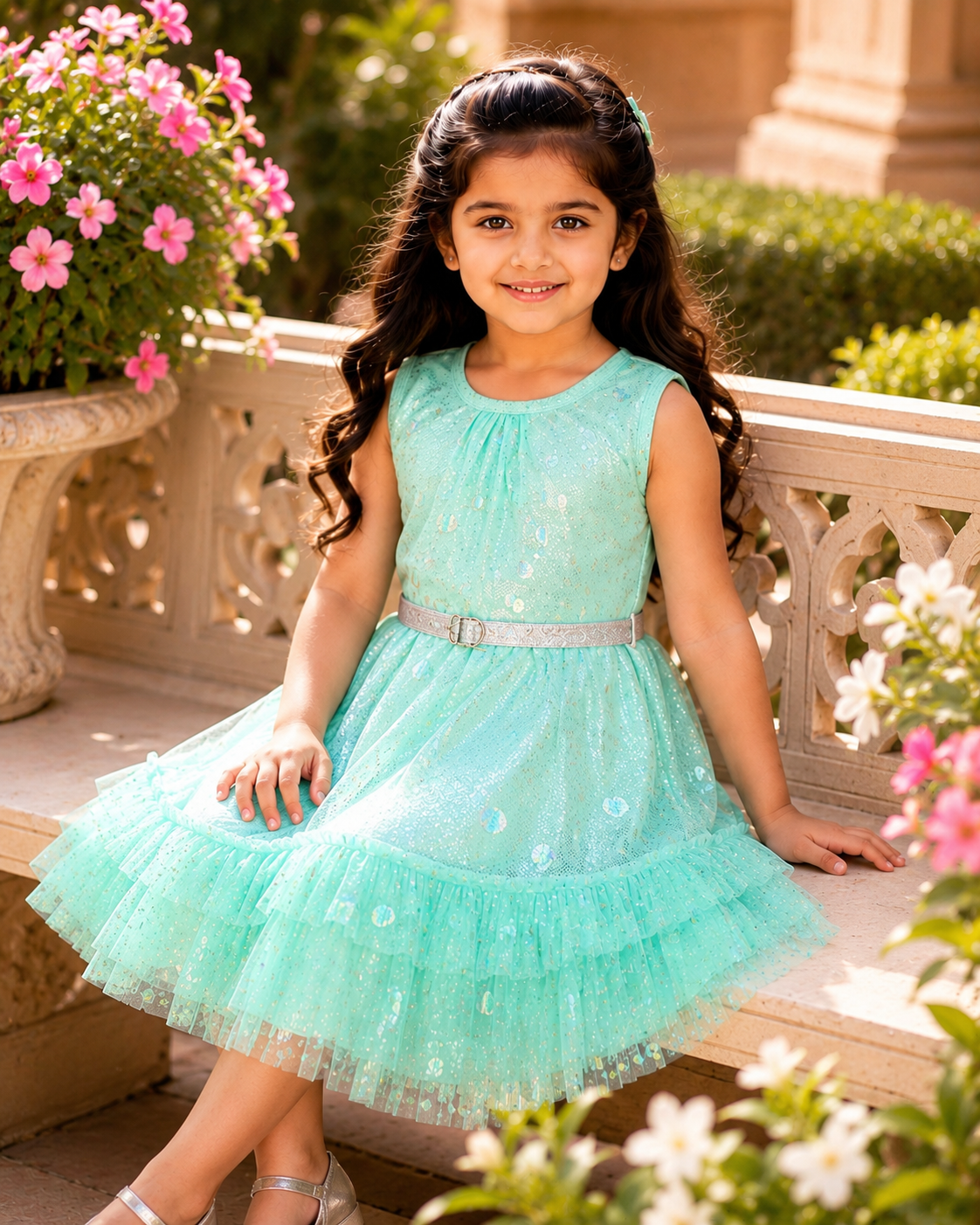 Shimmer Tiered Sequinned Party Dress - Blue