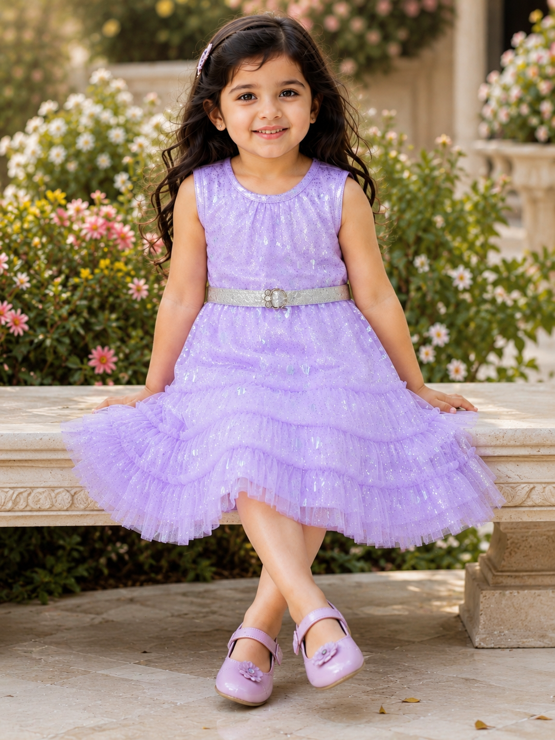 Shimmer Tiered Sequinned Party Dress - Purple