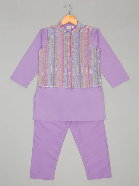 Saka Designs Full Sleeves Kurta Pajama With Embroidered Nehru Jacket – Lavender