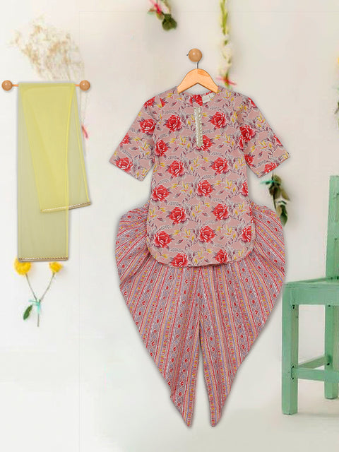 Girls Floral Printed Kurta with Dhoti
