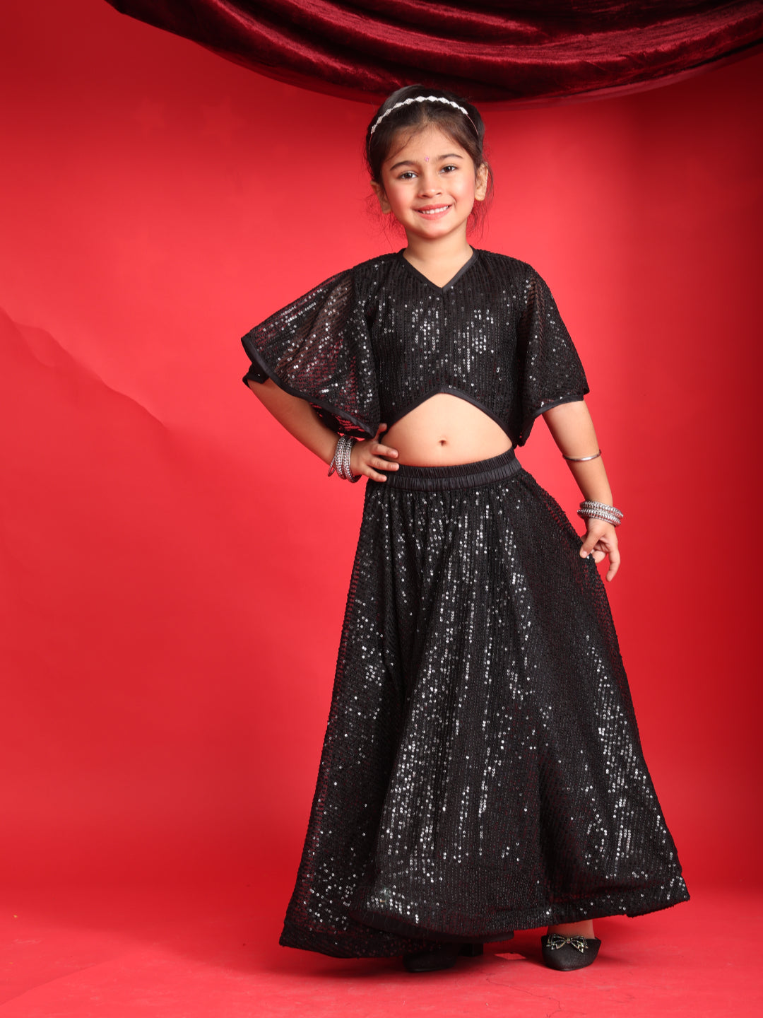 Girls Black Sequin Lehenga Choli – Stylish Party & Festive Wear Outfit