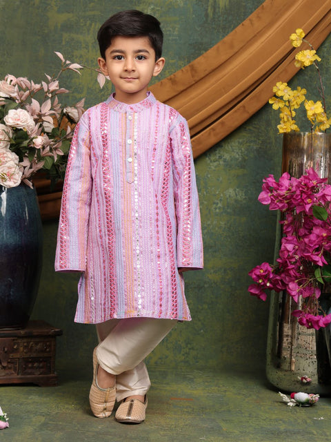 Saka Designs Boy's Sequence Embroidered Kurta & Pajamas - Mauve