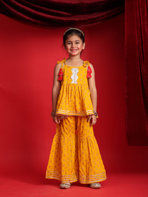 Mustard Ethnic Printed Top & Sharara Set for Girls