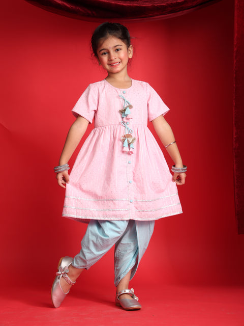 Pink jhabla & Blue Dhoti Set for Girls