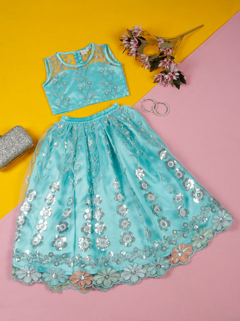 SAKA DESIGNS Girls Embroidered Sequined Ready to Wear Lehenga & Choli