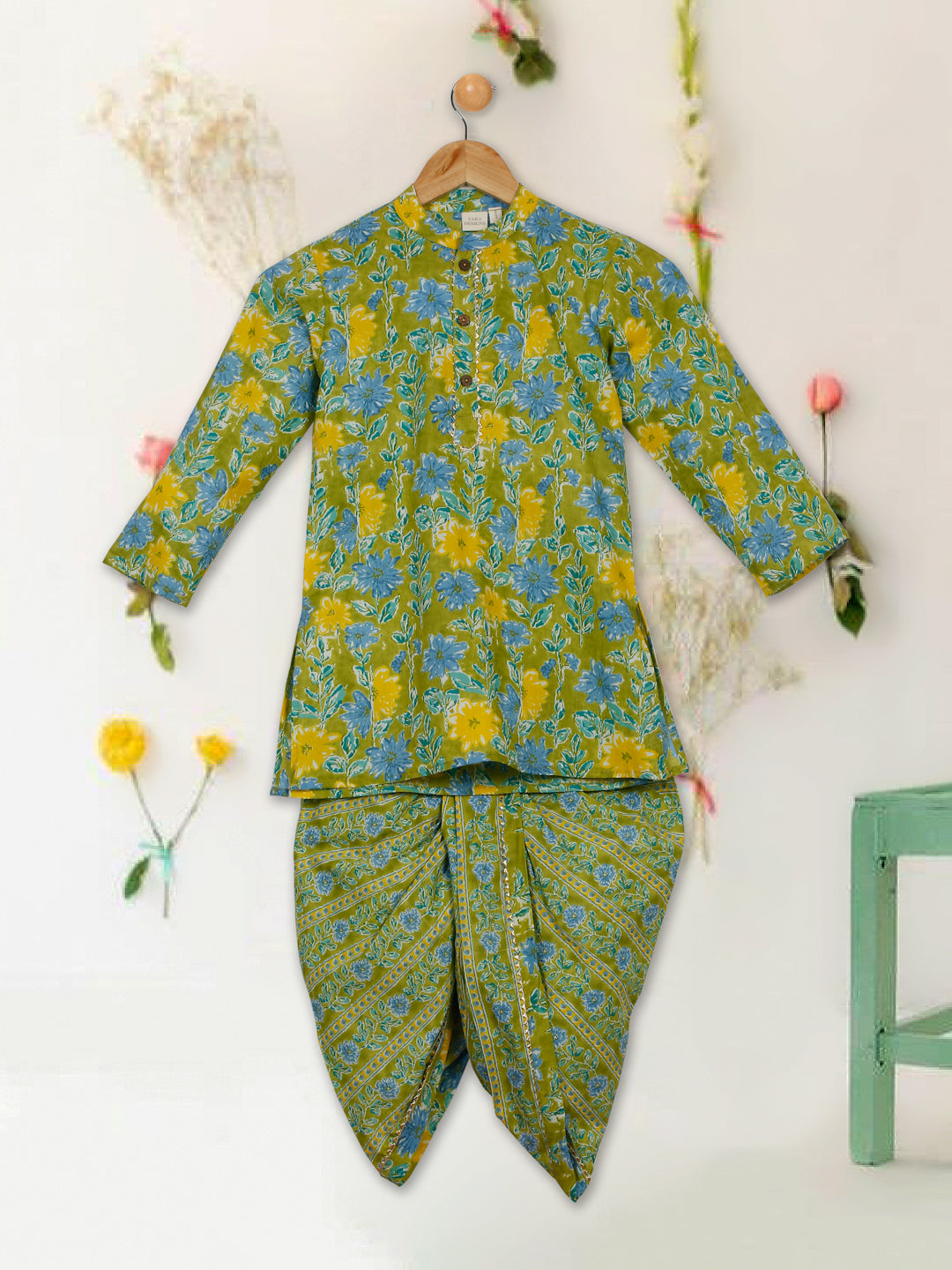 Boys Floral Printed Kurta with Dhoti