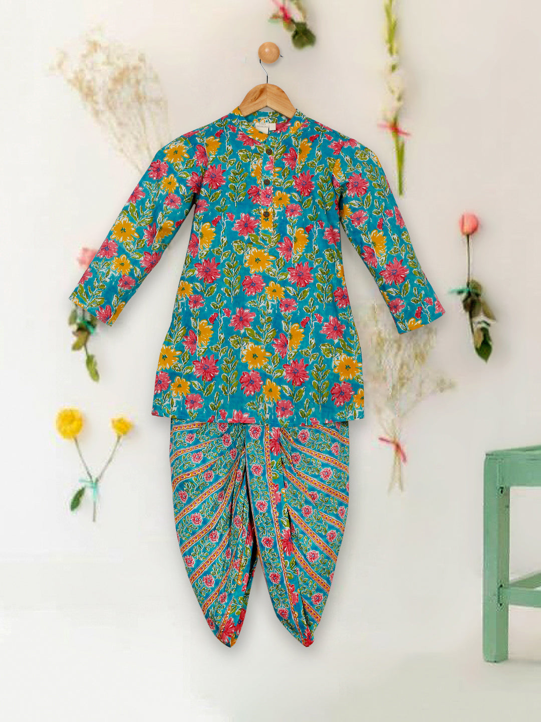 Boys Floral Printed Kurta with Dhoti