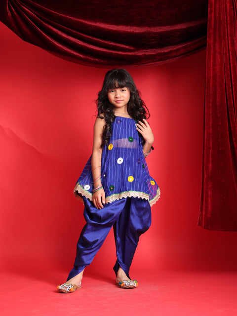 Girls Blue Patiala Suit with Mirror Work