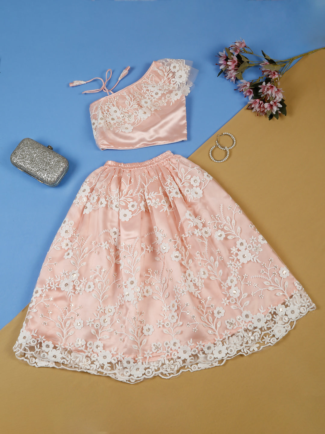 Embroidered Work Peach Lehenga Choli