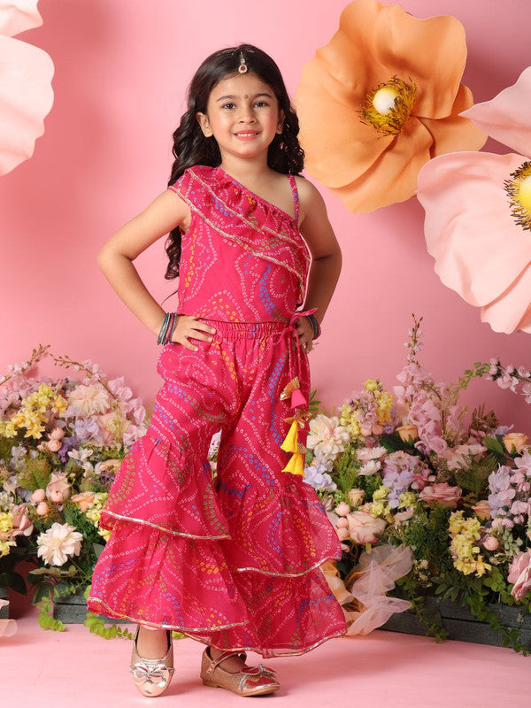 Magenta printed kurta sharara set for girls, festive ethnic wear by Saka Designs