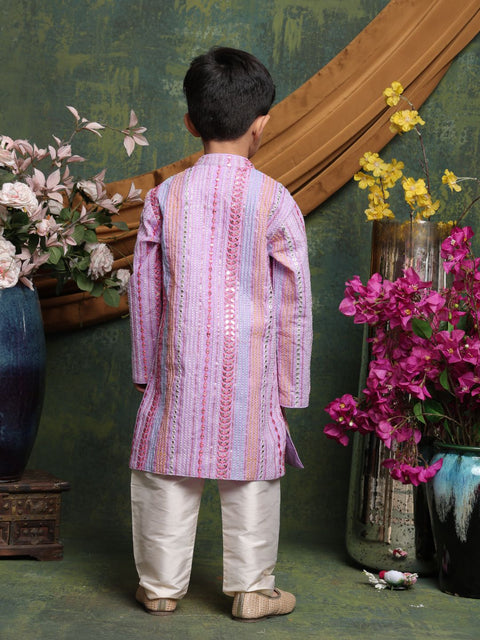 Saka Designs Boy's Sequence Embroidered Kurta & Pajamas - Mauve
