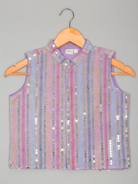 Saka Designs Full Sleeves Kurta Pajama With Embroidered Nehru Jacket – Lavender