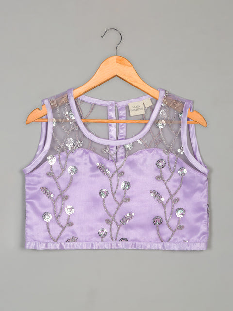 Saka Designs Ethnic Girls Embroidered Mirror work Purple Lehenga Choli