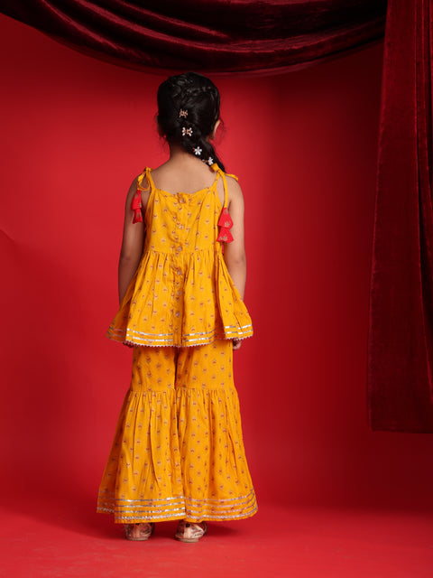 Mustard Ethnic Printed Top & Sharara Set for Girls