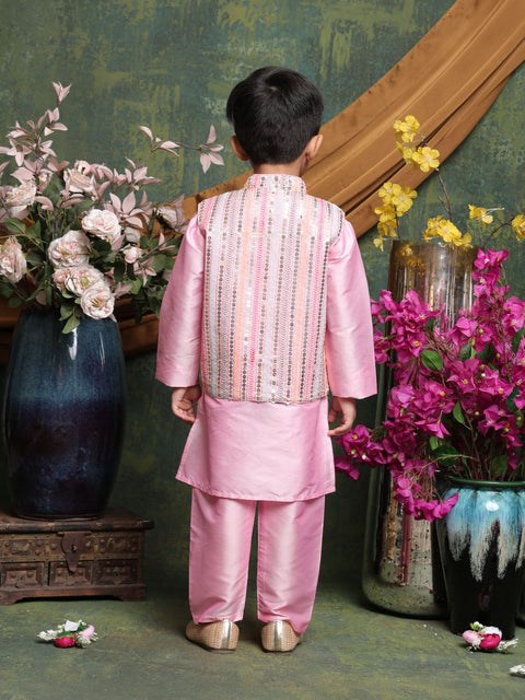 Saka Designs Full Sleeves Kurta Pajama With Embroidered Nehru Jacket – Pink