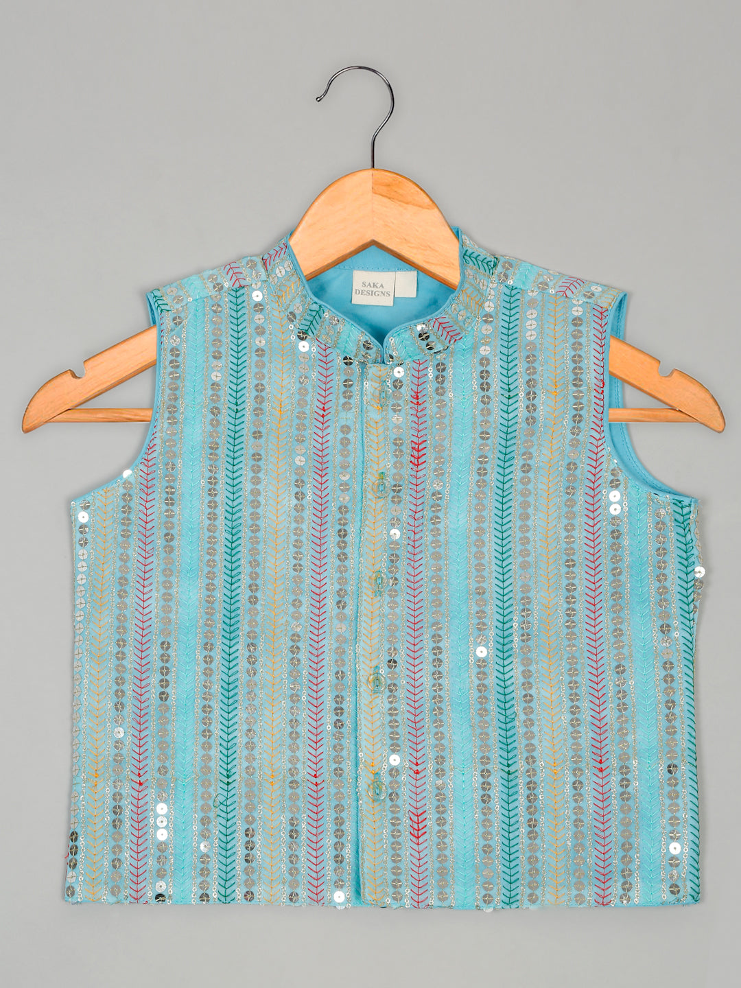 Kurta Pajama With Embroidered Nehru Jacket – Sky Blue