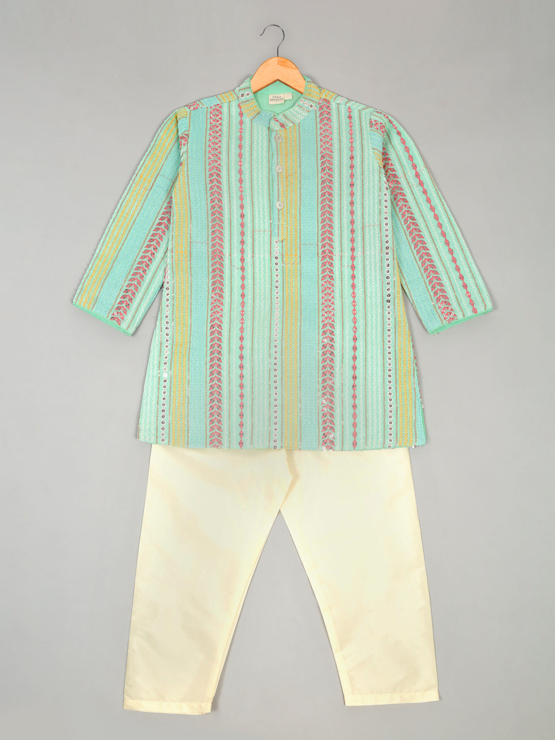 Sequence Embroidered Kurta & Pjyamas - Sea Green