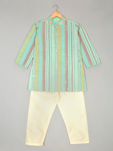 Saka Designs Boy's Sequence Embroidered Kurta & Pajamas - Sea Green