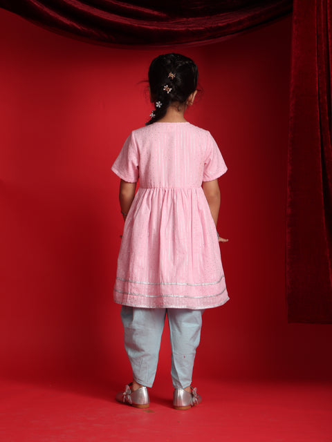 Pink jhabla & Blue Dhoti Set for Girls