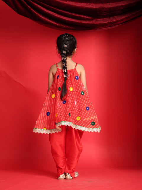 Girls Red Patiala Suit with Mirror Work