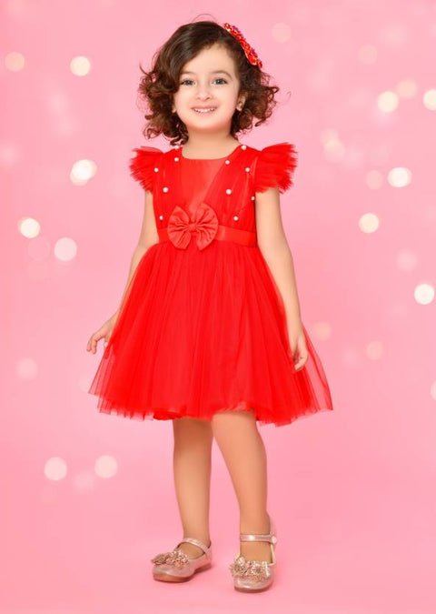 Saka Designs Red Girl's Above Knee Dress