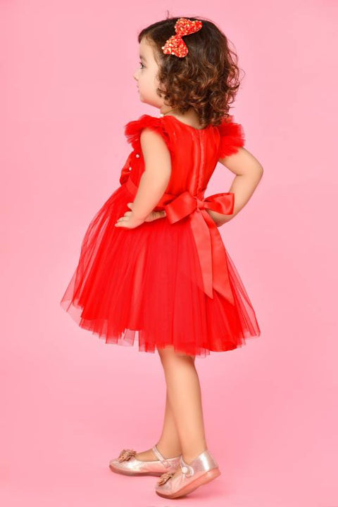 Saka Designs Red Girl's Above Knee Dress
