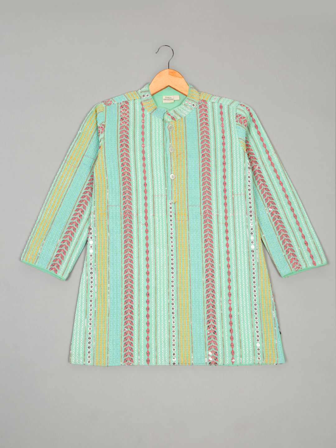 Sequence Embroidered Kurta & Pjyamas - Sea Green