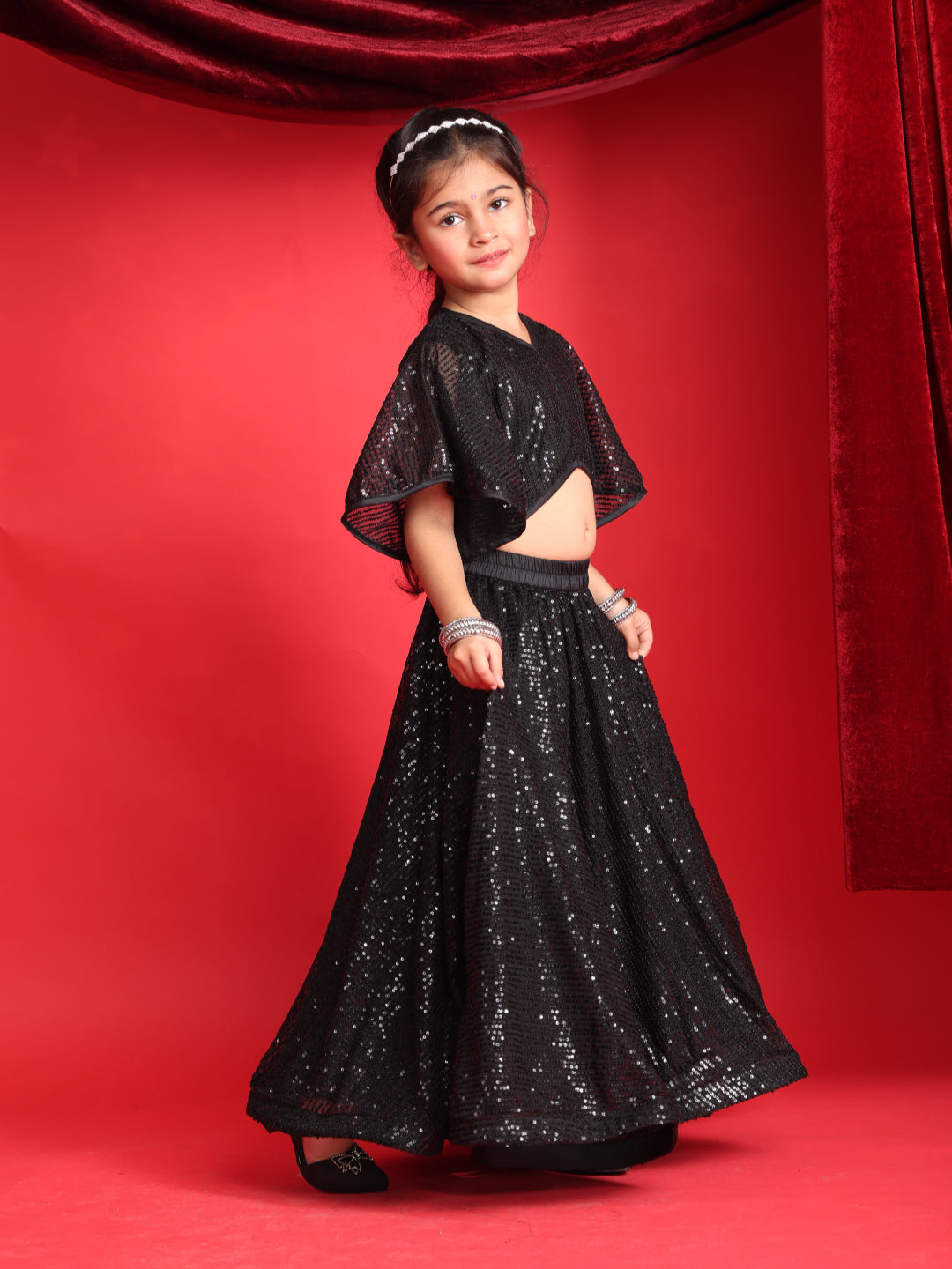 Girls Black Sequin Lehenga Choli – Stylish Party & Festive Wear Outfit