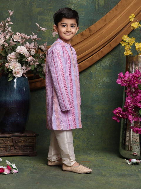 Saka Designs Boy's Sequence Embroidered Kurta & Pajamas - Mauve