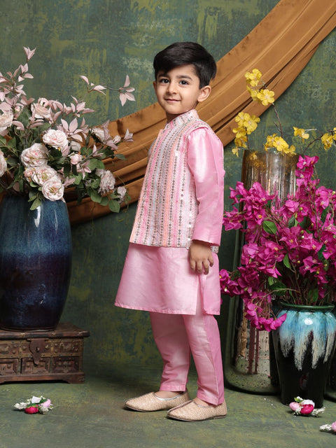 Saka Designs Full Sleeves Kurta Pajama With Embroidered Nehru Jacket – Pink
