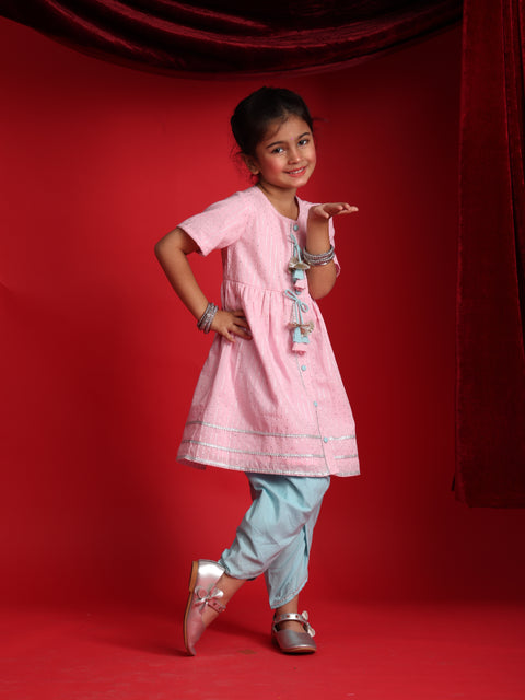 Pink jhabla & Blue Dhoti Set for Girls