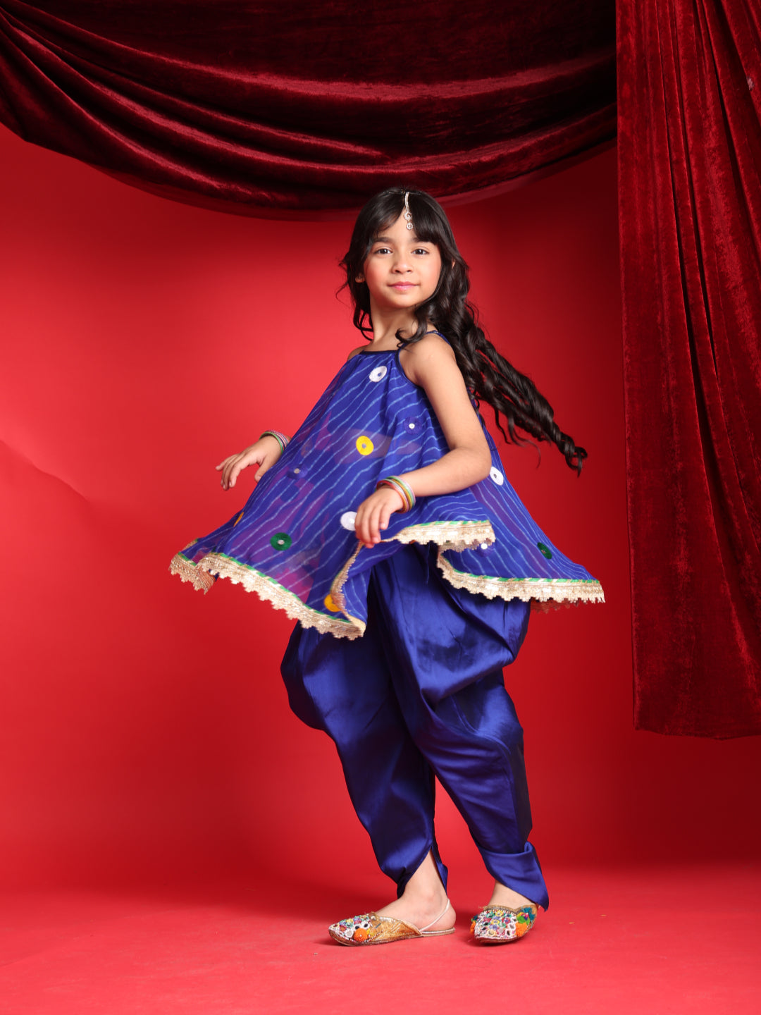Girls Blue Patiala Suit with Mirror Work