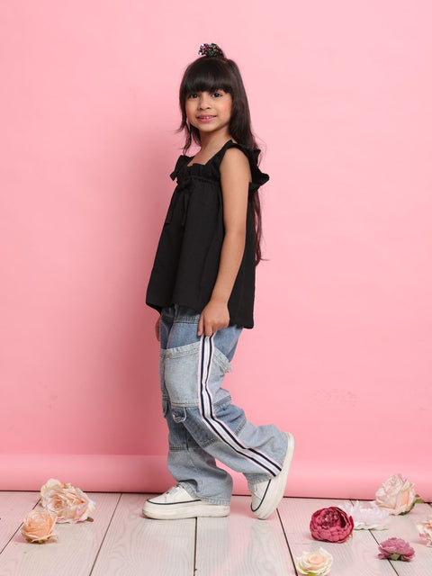 girls-black-sleeveless-ruffle-top-stylish-casual-cotton-top-saka-designs