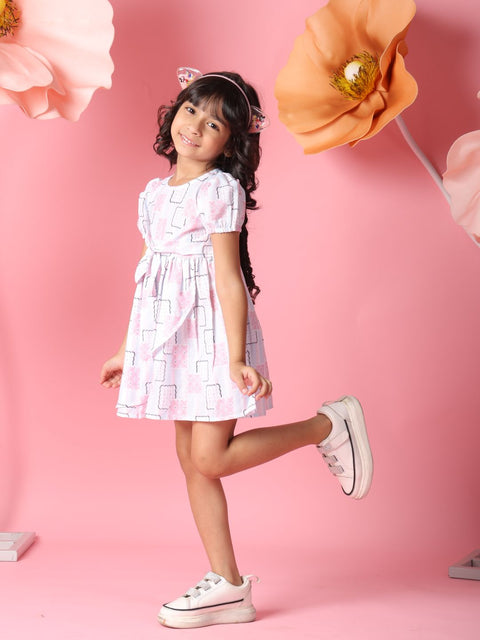 Printed Frock – Pink & White