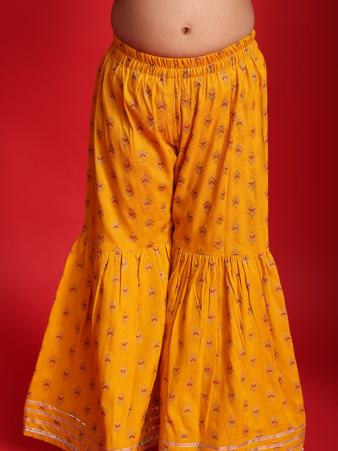 Red & Mustard Ethnic Printed Top & Sharara Set for Girls