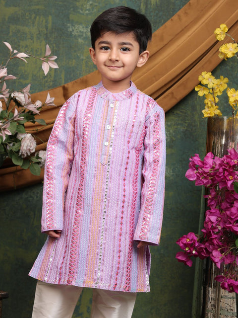 Saka Designs Boy's Sequence Embroidered Kurta & Pajamas - Mauve