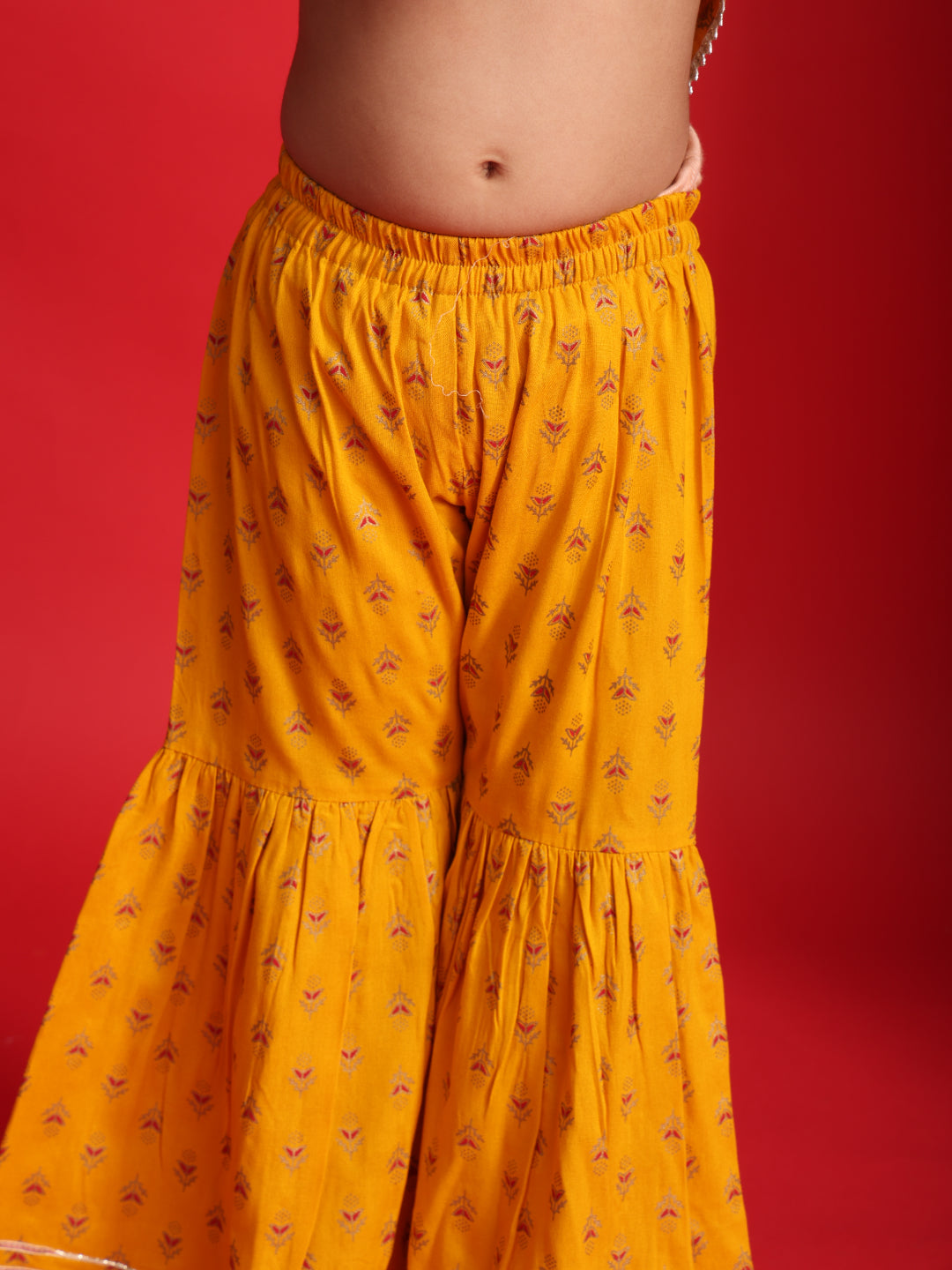 Mustard Ethnic Printed Top & Sharara Set for Girls
