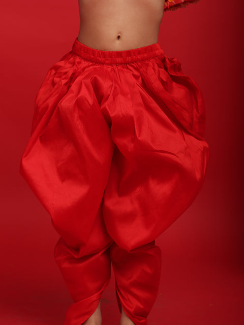 Girls Red Patiala Suit with Mirror Work