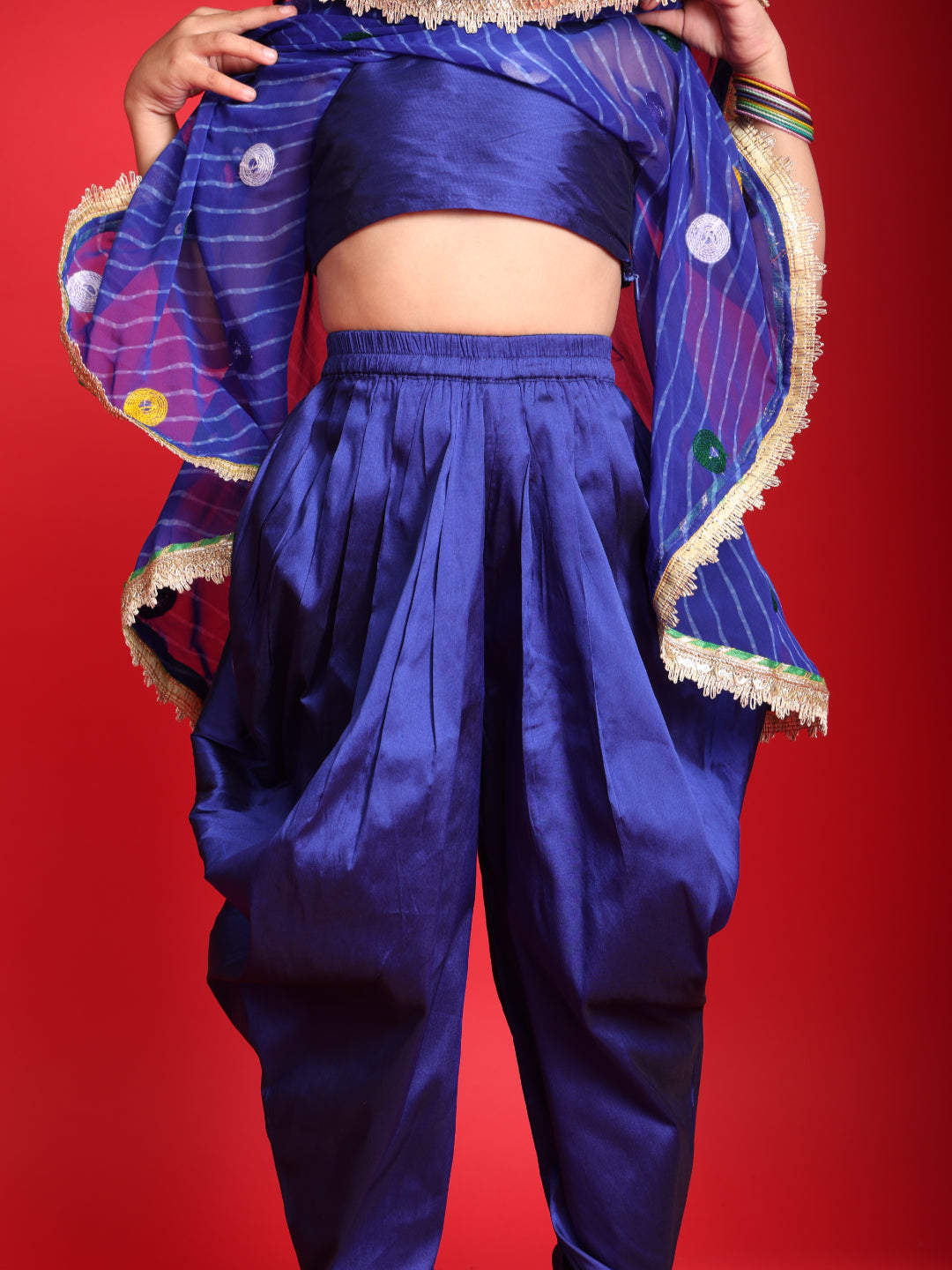 Girls Blue Patiala Suit with Mirror Work