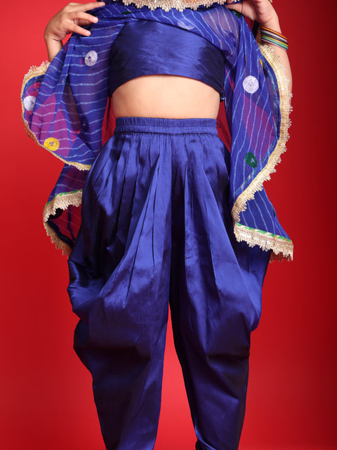 Girls Blue Patiala Suit with Mirror Work