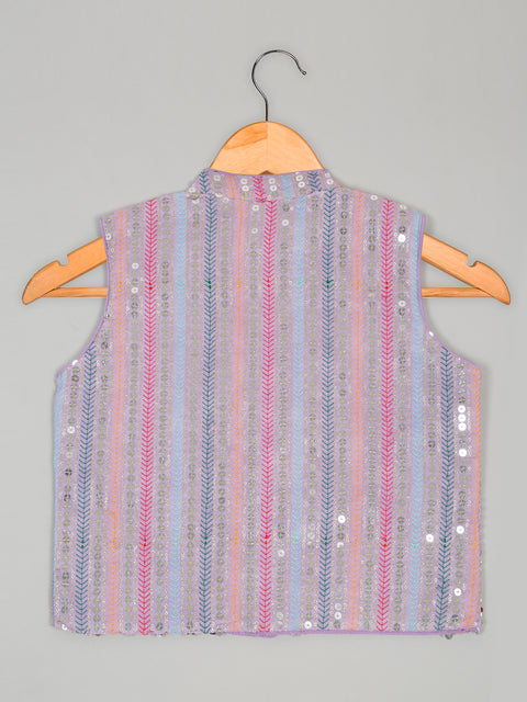 Saka Designs Full Sleeves Kurta Pajama With Embroidered Nehru Jacket – Lavender
