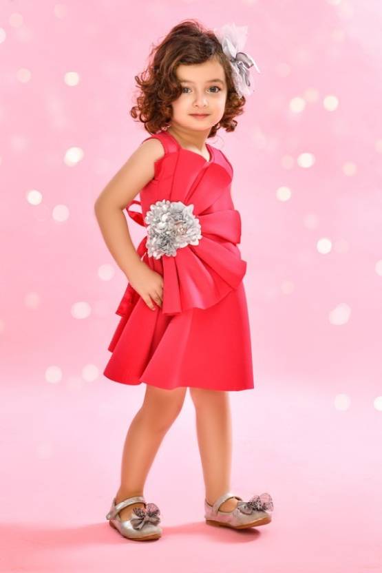 Saka Designs Fuchsia Girl's Above Knee Dress
