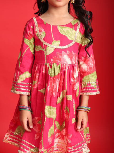 Red Floral Printed Kurta & Sharara Set for Girls