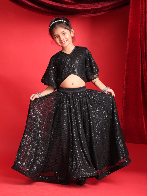 Girls Black Sequin Lehenga Choli – Stylish Party & Festive Wear Outfit
