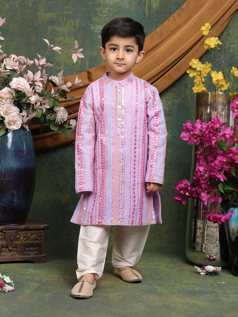 Saka Designs Boy's Sequence Embroidered Kurta & Pajamas - Mauve