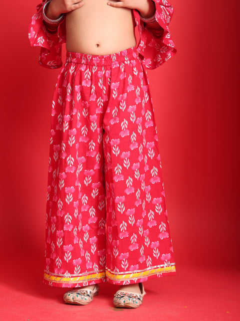 Pink Floral Printed Kurta & Salwar Set for Girls
