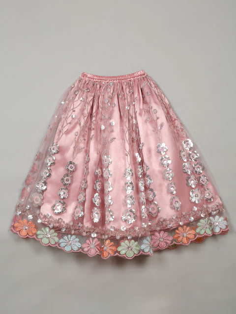 Saka Designs Ethnic Girls Embroidered Mirror work Peach Lehenga Choli